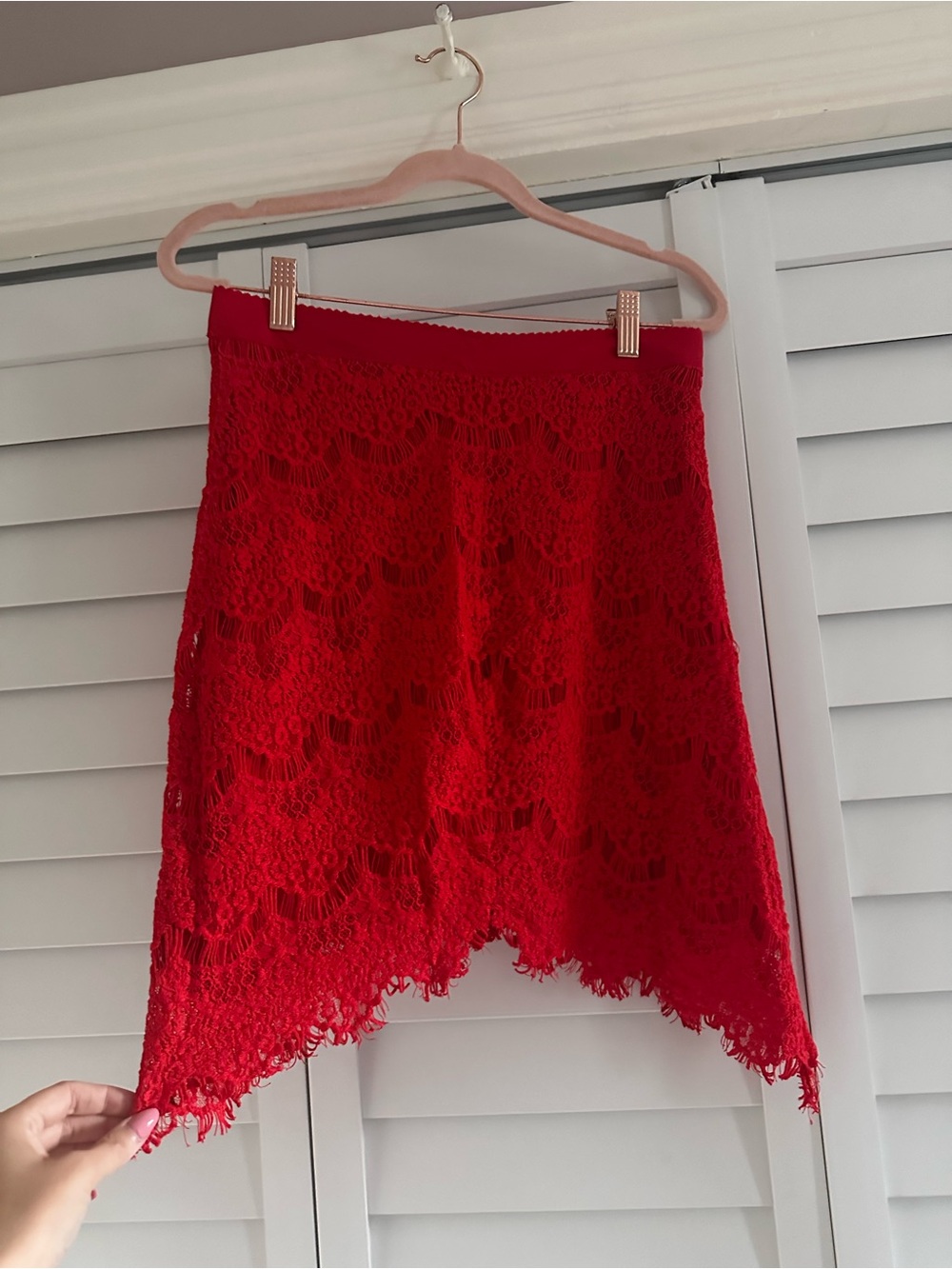 Free People Red Lace Asymmetrical Hem Skirt